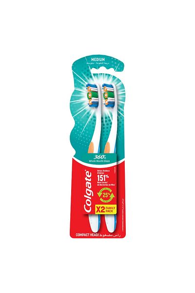 Colgate 360 Optic White Toothbrush, Medium, 1+1 Free