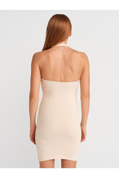 Dilvin 91508 Halter Neck Mini Dress-Stone
