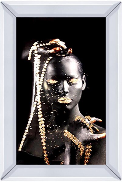DOKU CONCEPT SİYAH ALTIN BONCUKLU AFRİKALI KADIN TABLO 40x60cm