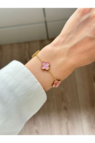 GUNESTAKI 316L Steel Clover Bracelet Women's Bracelet Double Sided Bracelet Gold
