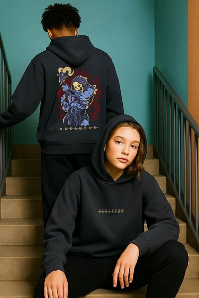 By Caspita Fashion Lenithra He-Man Skeletor Anime Back Printed Unisex Oversize Smoked Hoodie