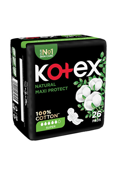 Kotex فوط صحية ماكسي سميكة من القطن الطبيعي، سوبر بأجنحة، 26 فوطة