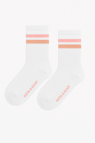 Katia&Bony Детски чорапи с каре мотив, 2 чифта в кутия, сиви/бели