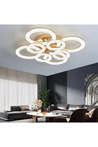 LED CONCEPT Lustra LED cu 3 tipuri de lumina si telecomanda, aurie, rotunda, ...