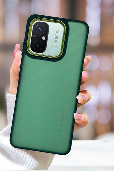 Fibaks Redmi 12C Case Metal Frame Colorful Frosted Transparent Cover with Sensitive Button