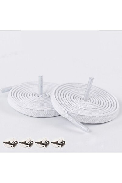 Endurance Sports Set 2 șireturi elastice cu sistem NO TOUCH, cleme metalice, sporturi de anduranță, placă, alb