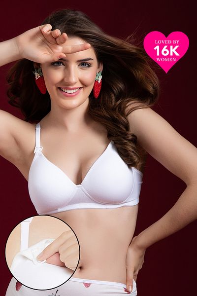 Clovia Padded Non-Wired Demi Cup Feeding Bra in White