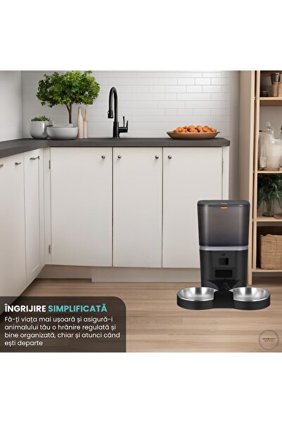 Adamcaly Hrănitor automat pentru câini și pisici, 6L, alimentare dublă, cameră HD, control Wi-Fi, programabil, negru