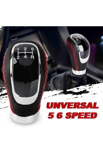 General Store Gear Shift Knob by General Store, -Leather, Set with 4 Adapters, Black/Red, Universal