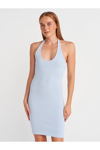 Dilvin 91508 Halter Neck Mini Dress-Light Blue
