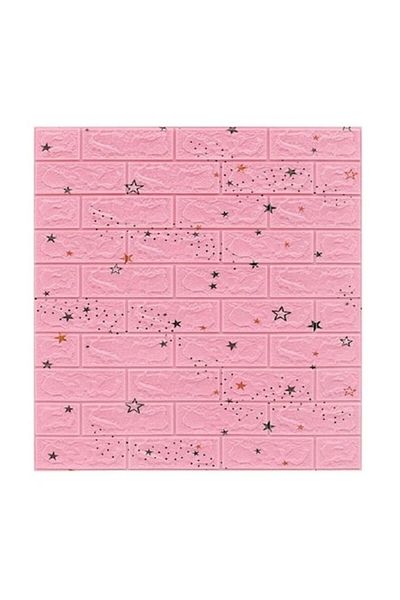 Sosar Set 10 bucati Tapet 3D Autoadeziv pentru interior 70 x 77 cm, imitatie caramida, Roz Stelute