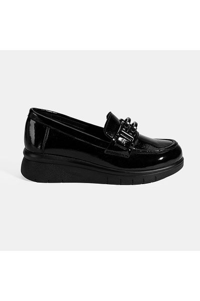 Desa Women's Black Desacomfort Wedge Heeled Patent Leather Shoes