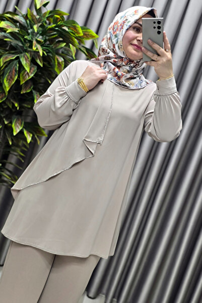 Elmas Tesettür Women's Hijab Clothing Plus Size Stoned Evening Dress Tunic