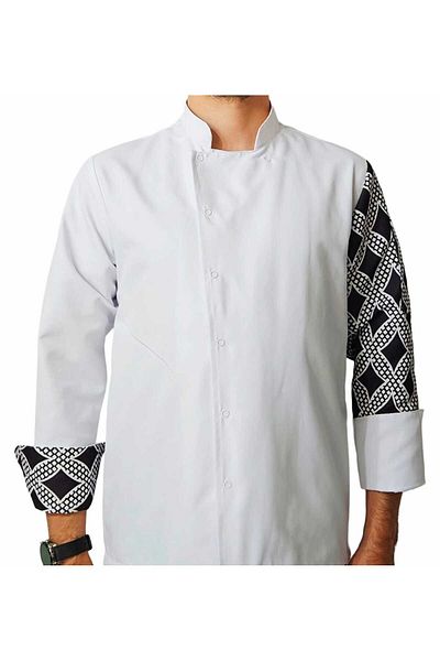 Ant Rotagrup Üniforma ve İş Elbiseleri Chef Jacket Patterned Unisex Snap Fastener Long Sleeve Chef Cook Kitchen Jacket Chain Motif Patterned