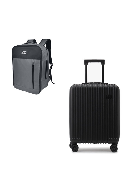 CABINFLY Set Călătorie CabinFly,Troller Negru Extensibil 55x40x20/23 cm+Rucsa...