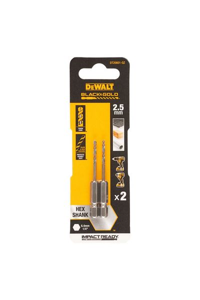 Dewalt - Burghiu HSS-G BLACK & GOLD HEX 2,5 mm, 2 bucăți [DT20601-QZ]