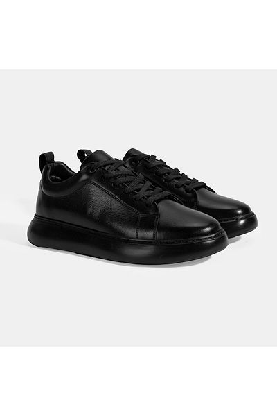 Desa Men's Black Lace-Up Leather Sports Shoes