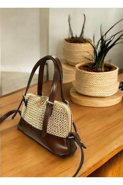 LEATHEROO Women's Knitted Textured Special Design Brown Baguette Bag