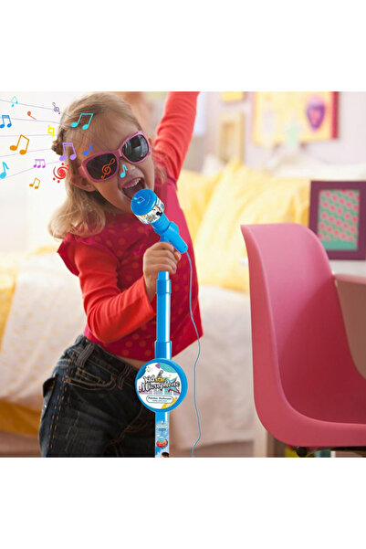 LUDIRO Karaoke Microphone for Kids with Adjustable Stand, Sounds, Lights and MP3 Function, Blue