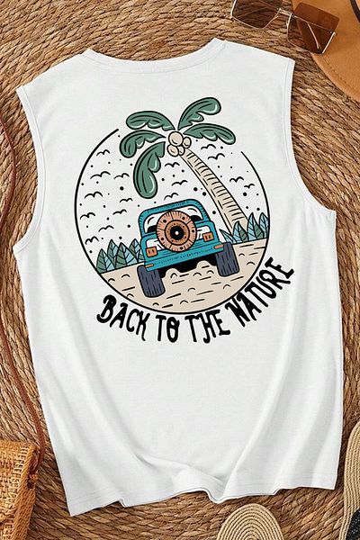 MARKATEM Nature Printed Casual Cut Cotton Oversize 0 Sleeve Sleeveless T-Shirt