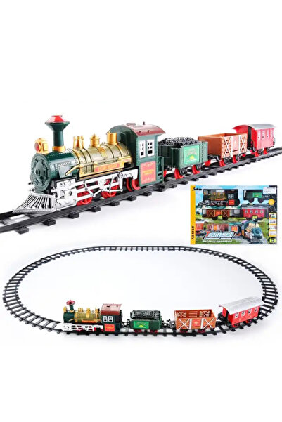 LUDIRO Trenulet Electric cu Sunete si Lumini, Set complet cu Locomotiva, Vagoane, Sine