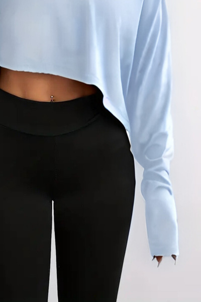 Tarz Cool Women's Off Shoulder Boat Neck Oversize Long Sleeve Crop T-Shirt