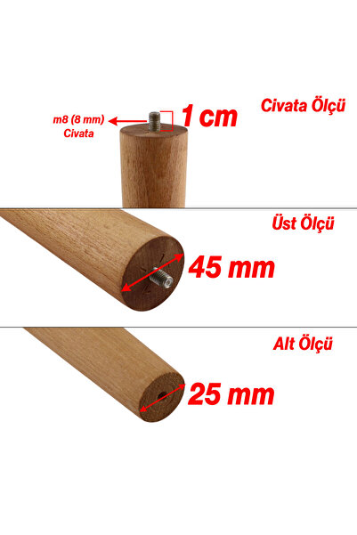 Badem10 Kahverengi Boyalı (APARATLI) Ahşap 50 cm 4’lü Set Doğal Masa Sehpa Ayağı Silindir Modern Ayakları