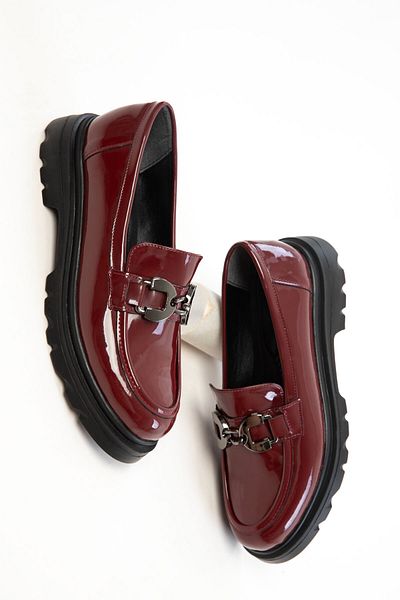 SOHO Burgundy Patent Leather Women's Loafer Shoes 20814