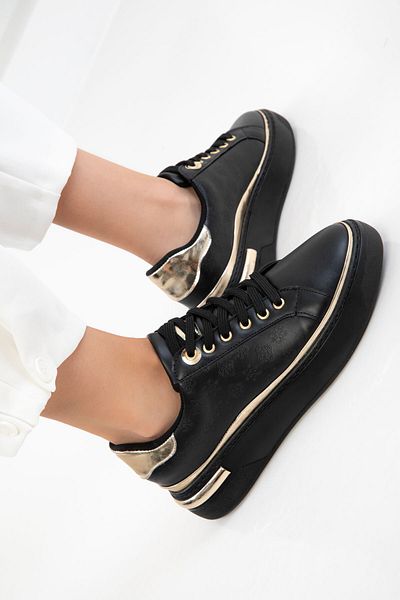 SOHO Black-Gold-Black Women's Sneaker 20810
