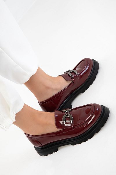 SOHO Burgundy Patent Leather Women's Loafer Shoes 20814