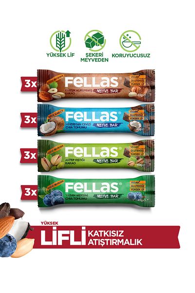 Fellas علبة فواكه مشكلة 40 جرام × 12 قطعة (4 أنواع)
