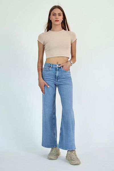 Trendyol Collection Light Blue High Waist Wide Leg Jeans Twoaw26Je00192