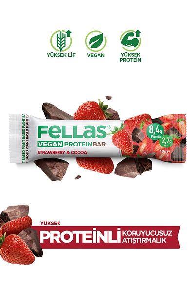 Fellas Vegan Protein Bar - Strawberry and Cocoa 40g X 12 Pieces