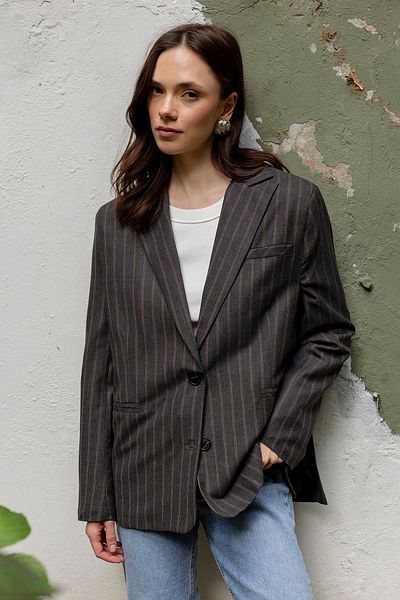 Trendyol Collection Anthracite Brown Striped Oversize Blazer Jacket Twoaw26Bc00024