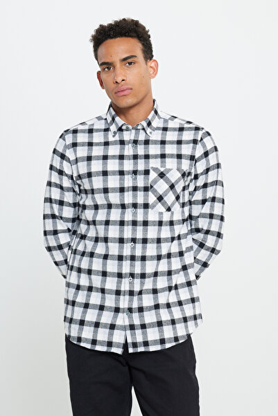 AC&Co / Altınyıldız Classics Black-Grey Slim Fit Men's Flannel Shirt - Buttoned Collar, Warm Checkered Winter Woodcutter Farming