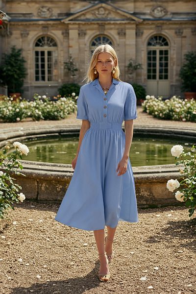 Trendyol Collection Синя обикновена миди тъкана рокля от Guipes Twoss21El1023