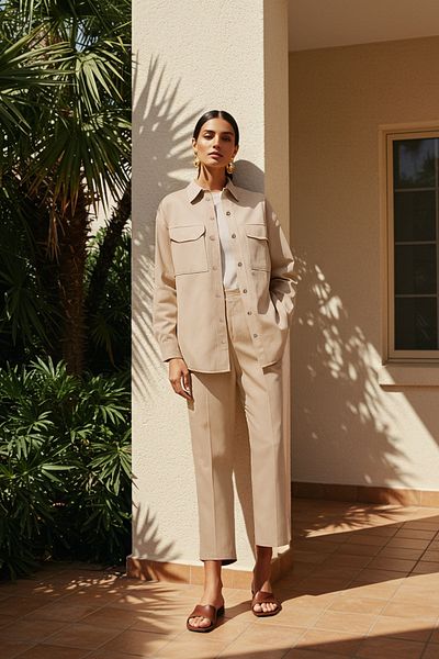 Trendyol Modest Béžová sada košile a kalhot – detail do kapsy, zapínání na patentky TCTAW22US0013