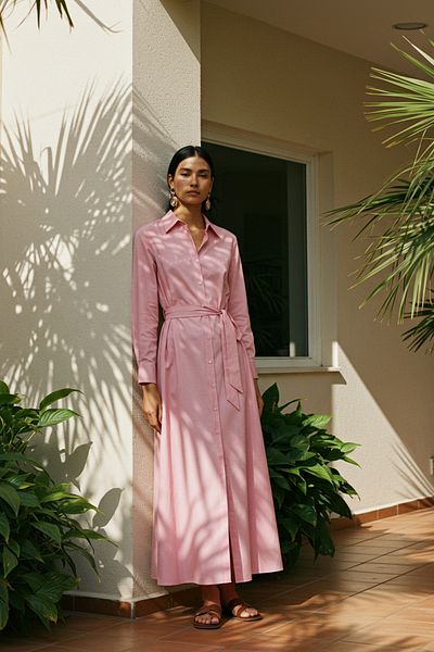Trendyol Modest Pink Metal Stud Detailed Terrycotton Woven Dress Tctss25Eb00133