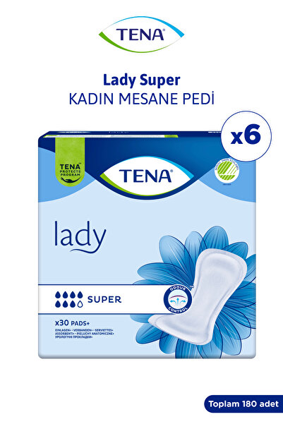 TENA Lady Super, Kadın Mesane Pedi, 7 Damla, 30'lu 6 Paket 180 Adet