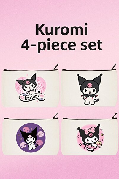 designedfy طقم مكياج مطبوع من كورومي مكون من 4 قطع - حامل قلم ومحفظة