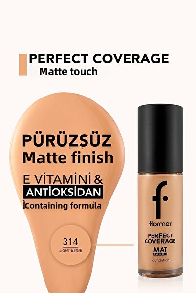 Flormar Matte Single Vitamin E Foundation - Matte Touch Foundation - 314 Light Beige -8682536057721