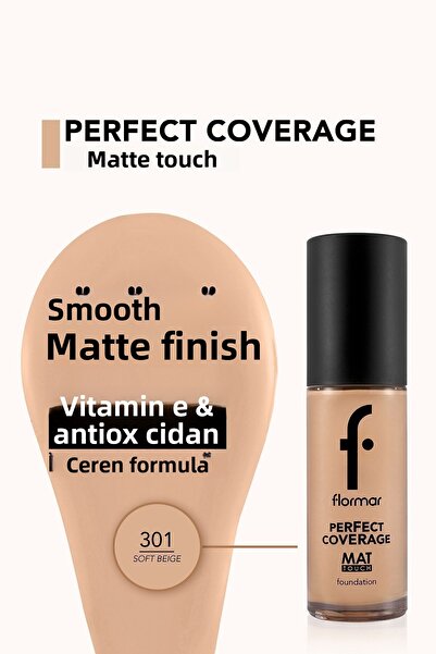 Flormar Matte Single Vitamin E Foundation - Matte Touch Foundation - 301 Soft Beige -8682536057561