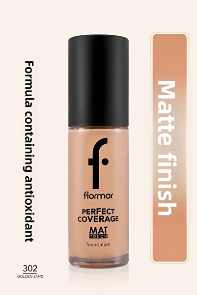 Flormar Matte Finish Foundation (Cold Bottom Tone) - Matte Touch Foundation - 302 Golden Sand8682536057585