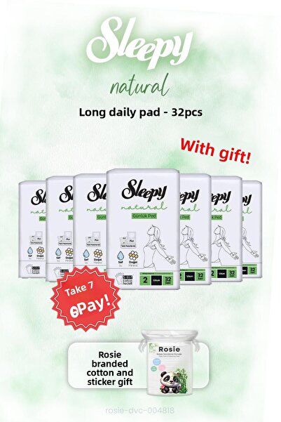 Sleepy اشتري 7 واحصل على 6 Sleepy Natural Long Daily Pad 32 قطعة وROSIE