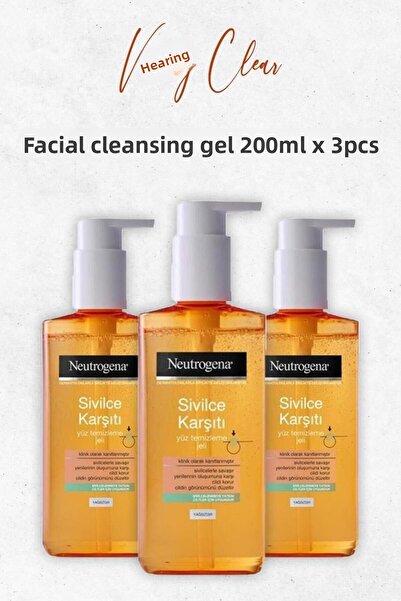 Neutrogena Visibly Clear Anti-Acne Oil-Free Facial Cleansing Gel 200 Ml x 3 P...