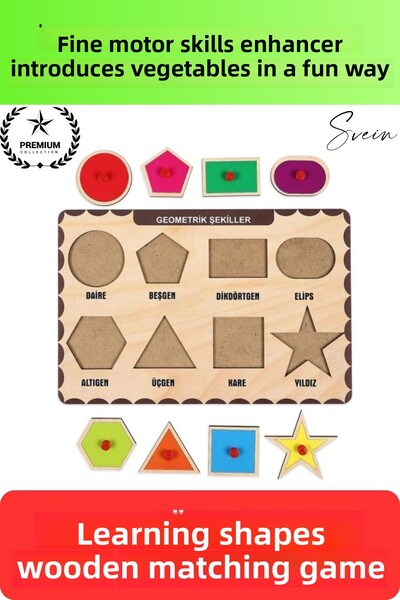 Svein Premium Geometric Shapes Wooden Find and Match Puzzle Educational Toy H...