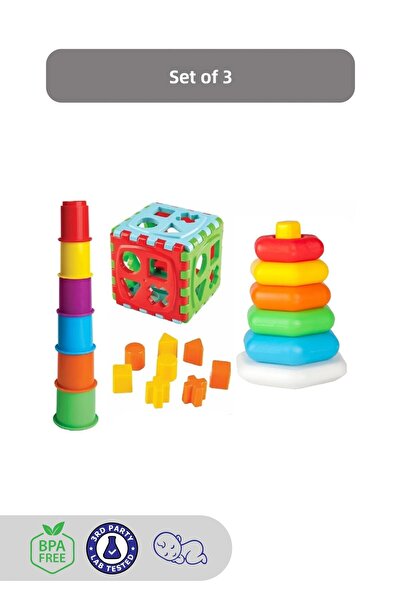 Kiki مجموعة من 3 ألعاب برج لطيفة - مكعب بولتاك - لعبة تعليمية ذات حلقات سداسي...