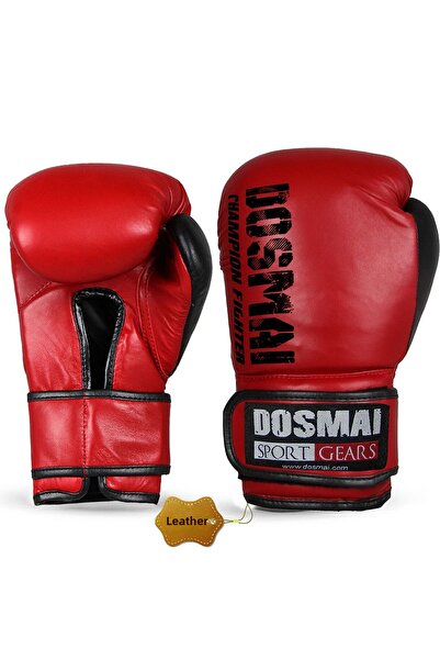 DO-SMAI قفازات ملاكمة جلدية احترافية Dosmai El347-12 Oz - أحمر-أسود