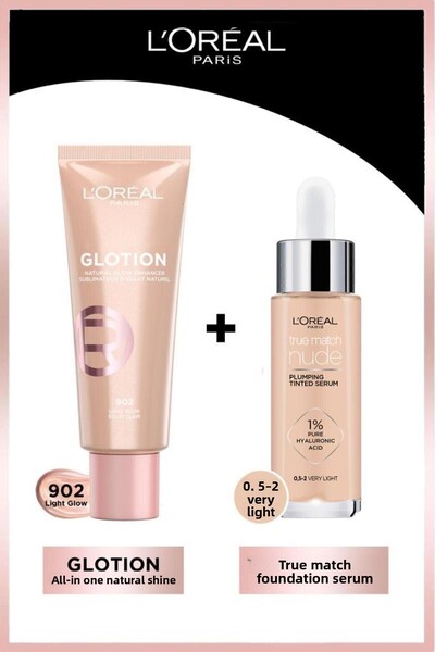 L'Oreal Paris جلوشن أول إن وان ناتشورال راديانس 902 وسيروم كريم الأساس ترو ما...
