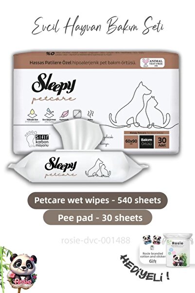 Sleepy 9 قطع من مناشف مبللة للحيوانات الأليفة من بيت كير 60 منديل، غطاء للعنا...